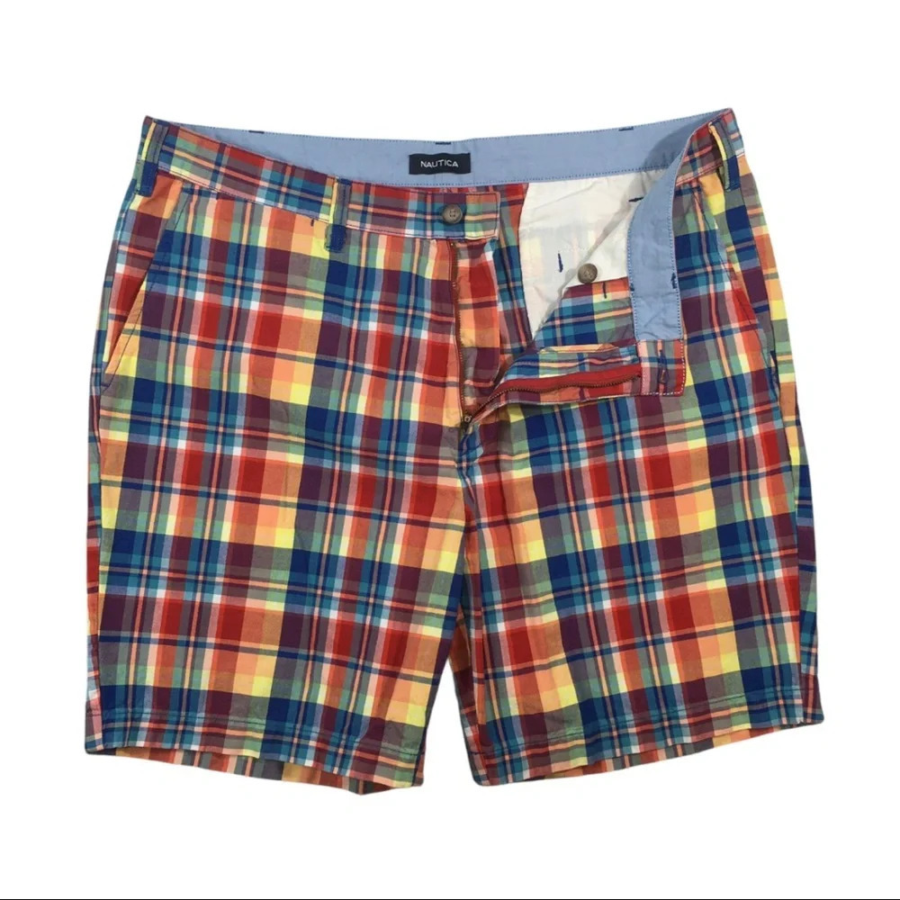 SH332 Nautica Preppy Plaid Flat Chino Shorts 38